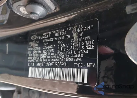 2015 Hyundai Tucson Gls z USA, uszkodzony, nr VIN KM8JTCAF9FU985931